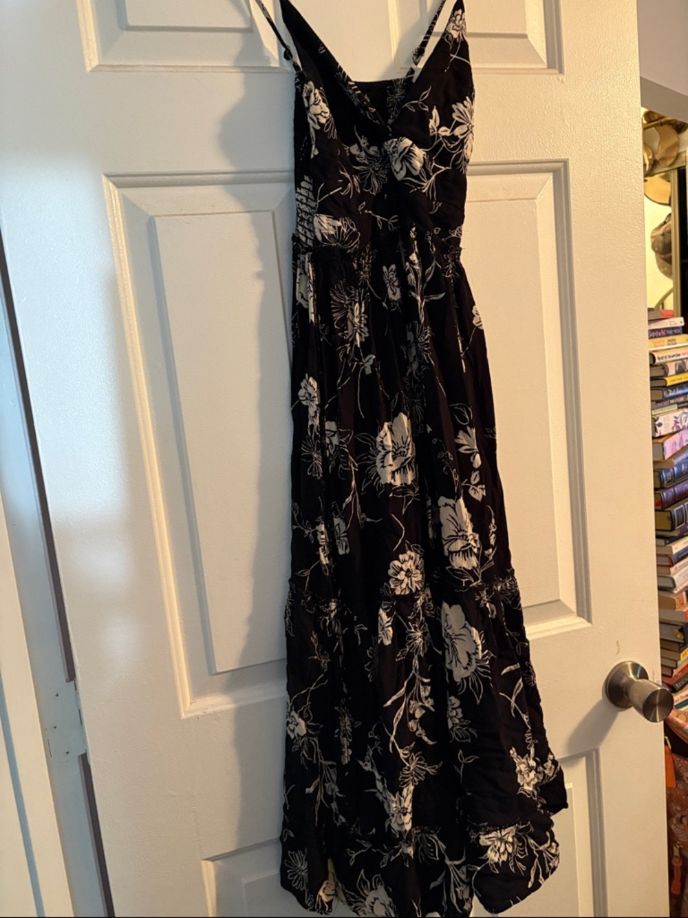 Black Floral Maxi Dress with White Print